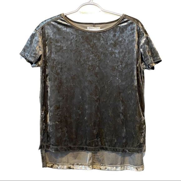 Rebecca Minkoff Women's XS Alana Top Grey Crushed Velvet Short Sleeve Hi Lo Hem - Picture 2 of 8